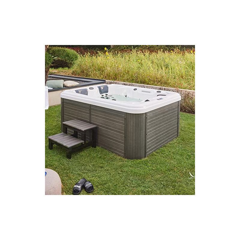 HOME DELUXE - Outdoor Whirlpool - Beach Plus Treppe und Thermoabdeckung - Maße: 210 x 155 x 83 cm - Inkl. Heizung, 51 Massage