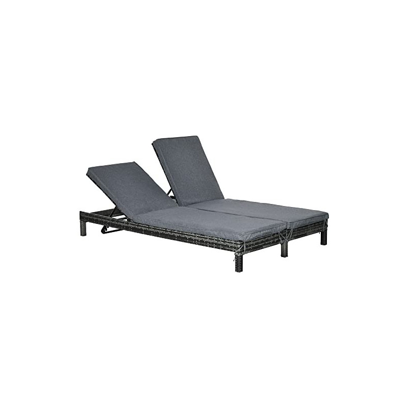 Outsunny Polyrattan Doppelliege Sonnenliege Gartenliege für 2 Personen Relaxliege Luxus Lounge 5-stufige Rückenlehne Metall P