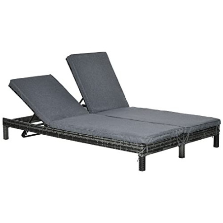 Outsunny Polyrattan Doppelliege Sonnenliege Gartenliege für 2 Personen Relaxliege Luxus Lounge 5-stufige Rückenlehne Metall P