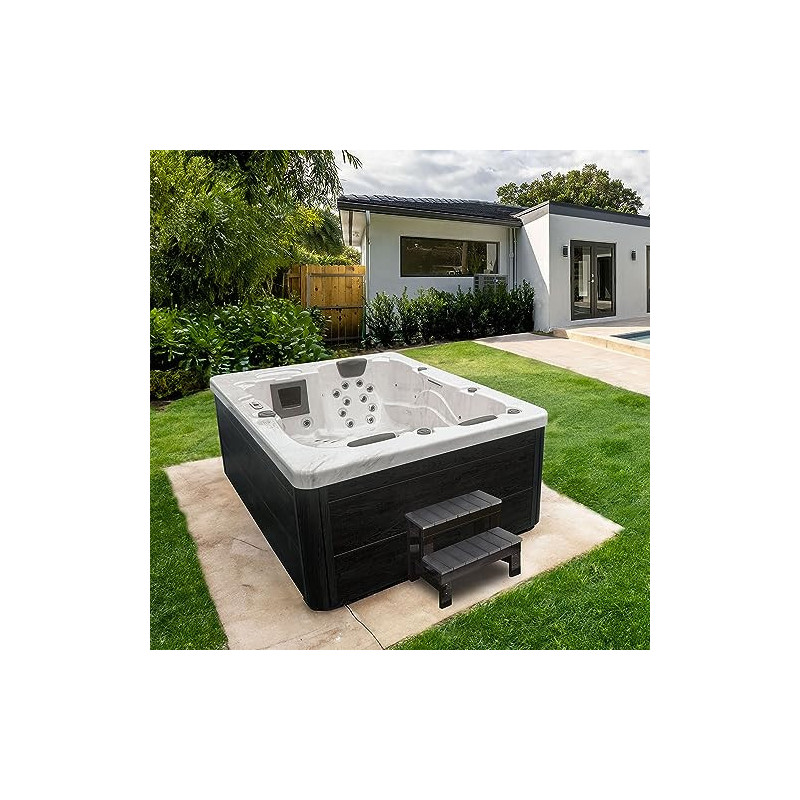 HOME DELUXE - Outdoor Whirlpool - White Marble Plus Treppe und Thermoabdeckung - Maße 210 x 160 x 85 cm - Inkl. Heizung, 27 M