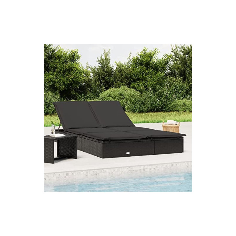 Festnight Doppelliege Outdoor Sonnenliege 2 Personen Gartenliege Rattan Liegestuhl Liege Garten Sonnenbett Loungebett Polyrat