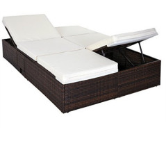 Casaria® Sonnenliege 2 Personen Klapptisch Doppelliege Wetterfest 5-Fach Verstellbar Polyrattan Liegestuhl Garten Relaxliege 