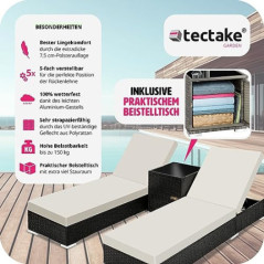 tectake 2er Lounge Sonnenliegen Set Plus Tisch – inkl. 2 Bezugsets und Schutzhülle, Outdoor Poly Rattan Gartenmöbel Set, 2X G