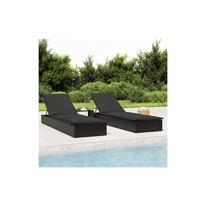 Festnight Sonnenliege 2 Personen Doppelliege Outdoor Gartenliege Rattan Liege Garten 2er Set Liegestuhl mit Tisch Relaxliege 