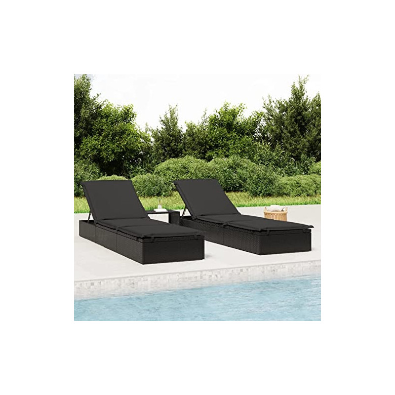 Homgoday Sonnenliege mit Tisch Schwarz Rattanlliege Gartenliege Sonnenliege Relaxliege Strandliege Balkonliege Freizeitliege 