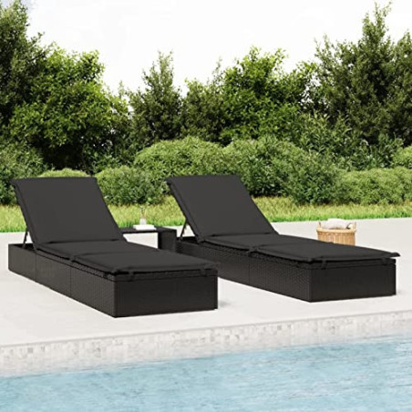 Homgoday Sonnenliege mit Tisch Schwarz Rattanlliege Gartenliege Sonnenliege Relaxliege Strandliege Balkonliege Freizeitliege 