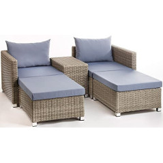 Kobolo Loungemöbel 2 Hocker 2 Sessel 4 Polster 2 Kissen 1 Tisch - Polyrattan