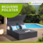 Juskys Polyrattan Doppelliege Syros - Garten Sonnenliege für 2 Personen - Outdoor Liege mit Dach & Auflagen - Kopfteil verste