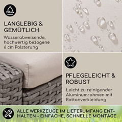 blumfeldt Sonnenliege für 2 Personen, Rattan Gartenliege, Doppelliege Outdoor, Gartenliege mit Dach Wasserfest, Liege für den