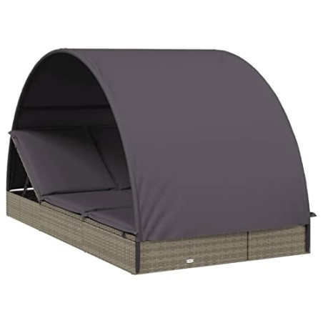 Festnight Sonnenliege 2 Personen mit Dach Doppelliege Outdoor Gartenliege Rattan Liegestuhl Liege Garten Sonnenbett Loungebet