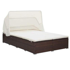 Festnight Sonnenliege 2 Personen mit Dach doppelliege Outdoor gartenliege 2 Personen Rattan gartenliege Rattan Sonnenbett Lou