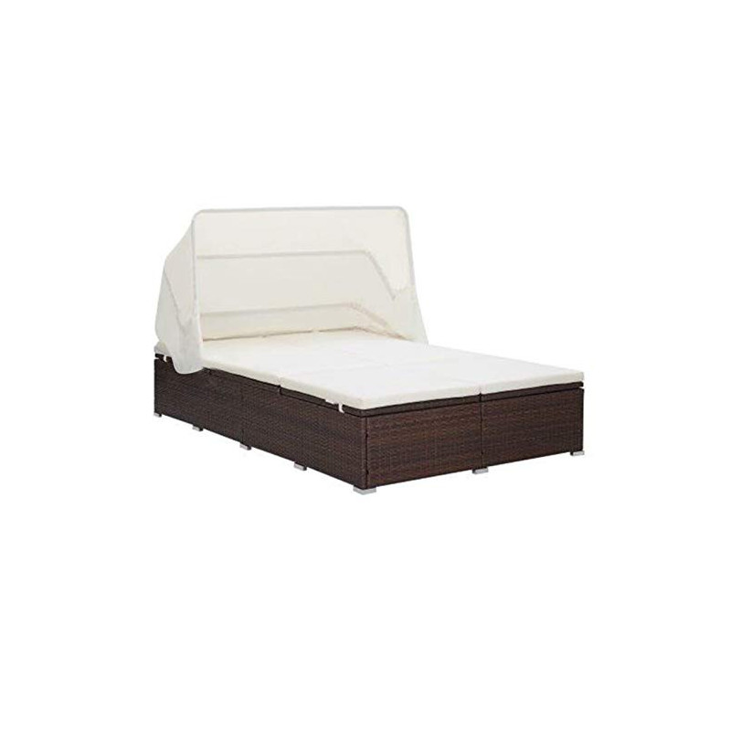 Festnight Sonnenliege 2 Personen mit Dach doppelliege Outdoor gartenliege 2 Personen Rattan gartenliege Rattan Sonnenbett Lou