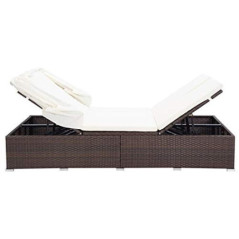 Festnight Sonnenliege 2 Personen mit Dach doppelliege Outdoor gartenliege 2 Personen Rattan gartenliege Rattan Sonnenbett Lou