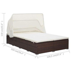 Festnight Sonnenliege 2 Personen mit Dach doppelliege Outdoor gartenliege 2 Personen Rattan gartenliege Rattan Sonnenbett Lou