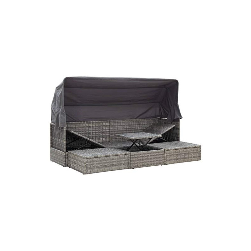 Sonneninsel Outdoor Rattan mit Dach Loungemöbel Terrasse Gartenlounge Sonnenliege Doppelliege Gartenliege Garten Lounge Set L