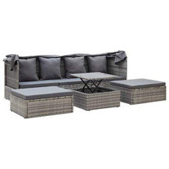 Sonneninsel Outdoor Rattan mit Dach Loungemöbel Terrasse Gartenlounge Sonnenliege Doppelliege Gartenliege Garten Lounge Set L