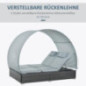 Outsunny Poly Rattan Doppelliege Gartenliege für 2 Personen mit Sonnendach Sonnenliege Polyester Stahl Grau 196 x 137 x 36,5 