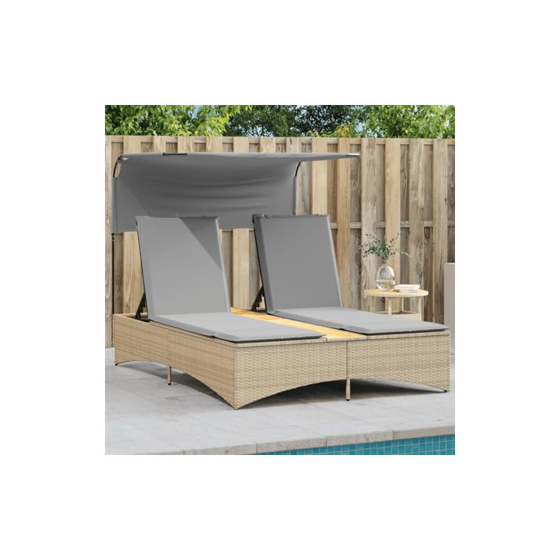 Festnight Doppel Gartenliege mit Sonnendach Doppelliege Outdoor 2 Personen Sonnenliege Rattan Sonnenbett Loungebett Gartenbet