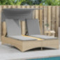 Festnight Doppel Gartenliege mit Sonnendach Doppelliege Outdoor 2 Personen Sonnenliege Rattan Sonnenbett Loungebett Gartenbet