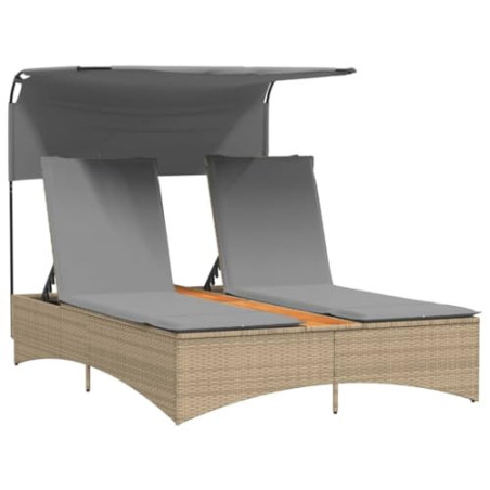 Festnight Doppel Gartenliege mit Sonnendach Doppelliege Outdoor 2 Personen Sonnenliege Rattan Sonnenbett Loungebett Gartenbet