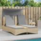 Festnight Doppel Gartenliege mit Sonnendach Doppelliege Outdoor 2 Personen Sonnenliege Rattan Sonnenbett Loungebett Gartenbet