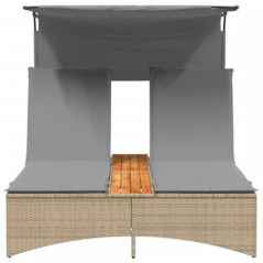 Festnight Doppel Gartenliege mit Sonnendach Doppelliege Outdoor 2 Personen Sonnenliege Rattan Sonnenbett Loungebett Gartenbet