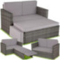 tectake Sofa Set - 2 Sitzer Sessel mit Hocker und Schlaffunktion, kleine Rattan Couch als Outdoor Gartenmöbel, wetterfest für