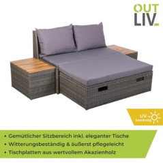 OUTLIV. Balkonset multifunktional, Aluminium Polyrattan Braun mit Akazientisch, wetterfest und platzsparend, für kleine Balko