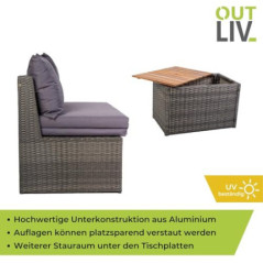 OUTLIV. Balkonset multifunktional, Aluminium Polyrattan Braun mit Akazientisch, wetterfest und platzsparend, für kleine Balko