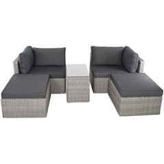 Raburg Polyrattan-Lounge Adan für 2-4 Personen mit Sofa, Hocker, Tisch & Kissen, Sitzgruppe für Garten, Terrasse und Balkon, 