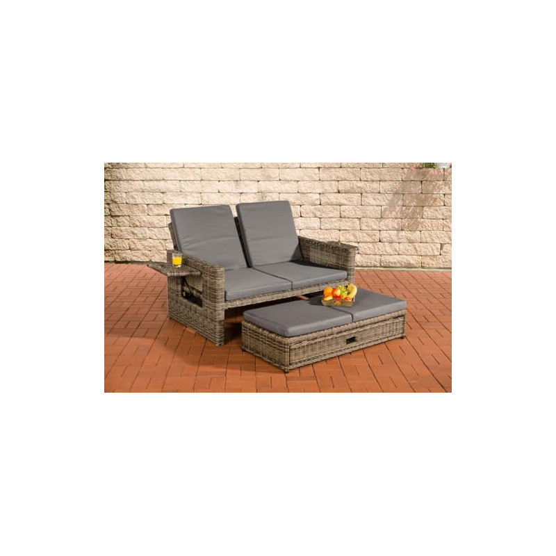 CLP Polyrattan 2er-Loungesofa Ancona 5mm I Rundrattan Garten-Sofa Mit Ausziehbarem Fußteil Und Verstellbarer Rückenlehne I, F