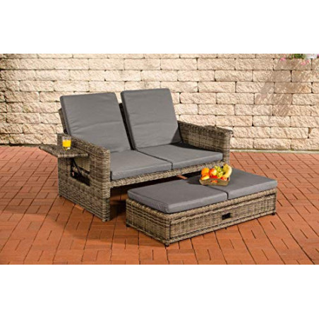 CLP Polyrattan 2er-Loungesofa Ancona 5mm I Rundrattan Garten-Sofa Mit Ausziehbarem Fußteil Und Verstellbarer Rückenlehne I, F