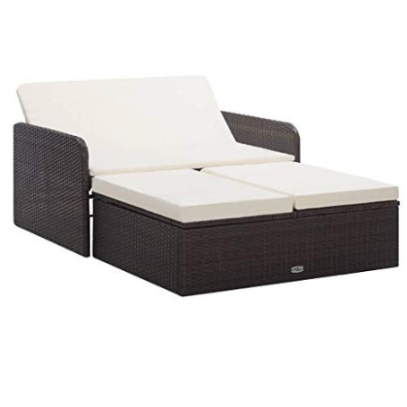 Tidyard Lounge Sofa Gartensofa 2-Sitzer mit Stauraum Balkonmöbel Rattan Balkonsofa Balkon Sitzgruppe Rattansofa Gartenmöbel C