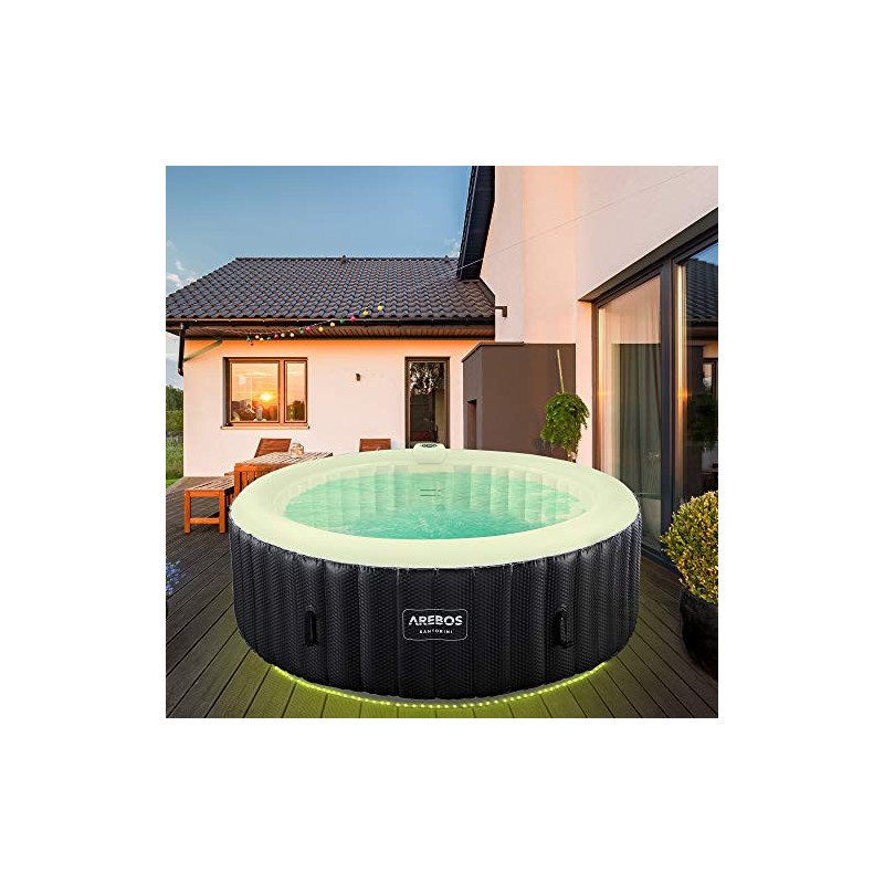 Arebos Whirlpool | automatisch aufblasbar | In & Outdoor | 6 Personen | ⌀ 208 cm | LED Leuchtband | 130 Massagedüsen | 1000 L