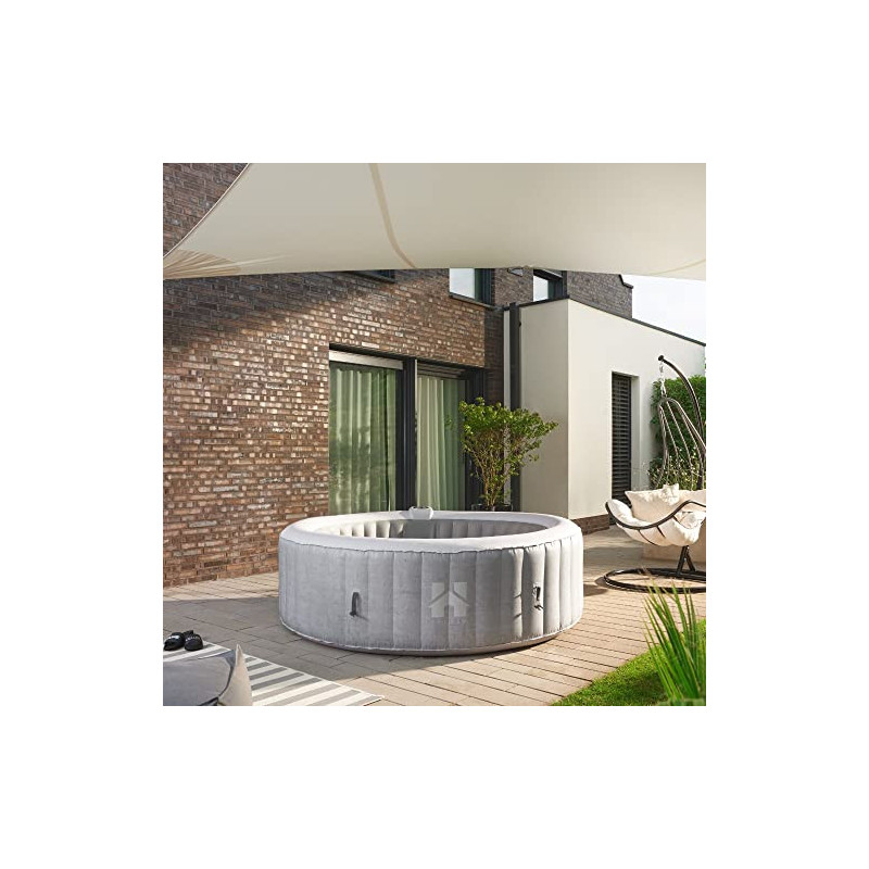 HOME DELUXE - Outdoor Whirlpool - Splash - Farbe: Beton - ⌀ 208 cm, Höhe 65 cm, 130 Luftdüsen - inkl. Abdeckung, Reparaturset