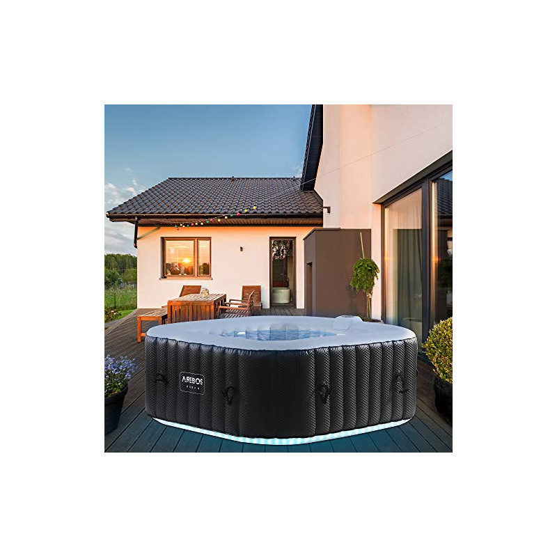 Arebos Whirlpool | 154 x 154 cm | mit LED-Beleuchtung | aufblasbar | quadratisch | In- & Outdoor | 4 Personen | 100 Massagedü