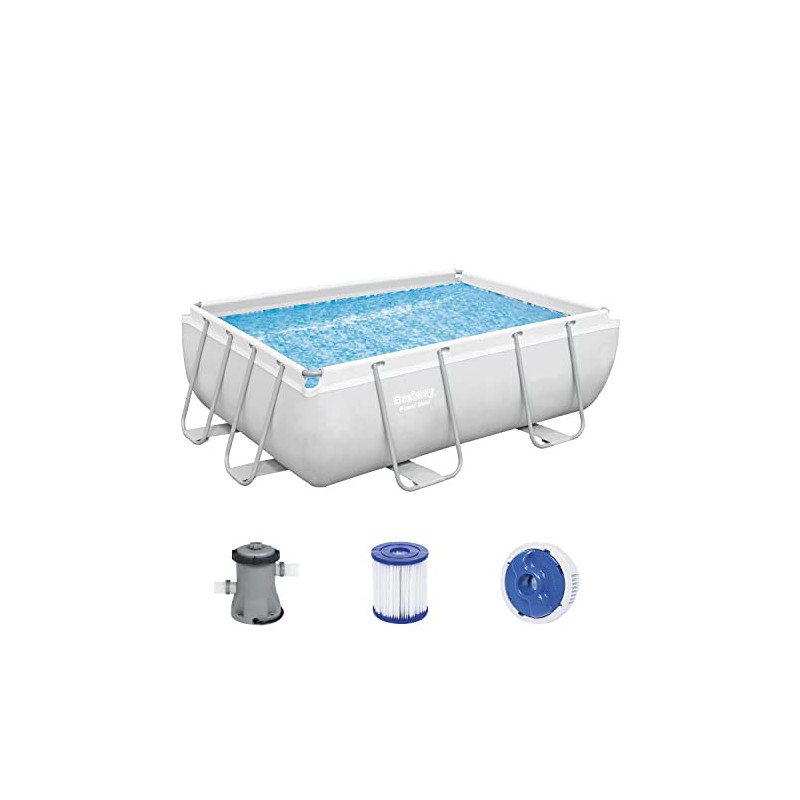 Bestway Power Steel Frame Pool-Set mit Filterpumpe 282 x 196 x 84 cm, lichtgrau, eckig