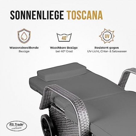 RS Trade Sonnenliege Toscana Silber/Grau - Outdoor Liege mit beständigem Poly-Rattan-Geflecht - verstellbare Rückenlehne - Ar