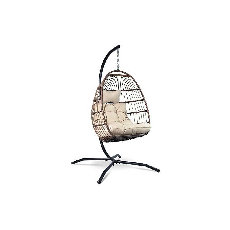 VITA5 Hängesessel mit Gestell - Bequemer Hängekorb Sessel - Rattan Hängesessel Indoor und Outdoor -Boho Egg Schaukel für Terr