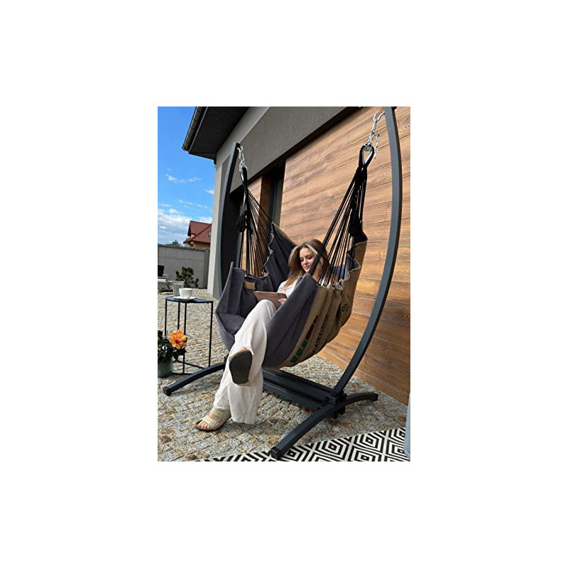Izabell Hängesessel mit Gestell Stahl Hängekorb Sessel Großen Kissen Indoor - Outdoor Coffe Swing XXL  grau 