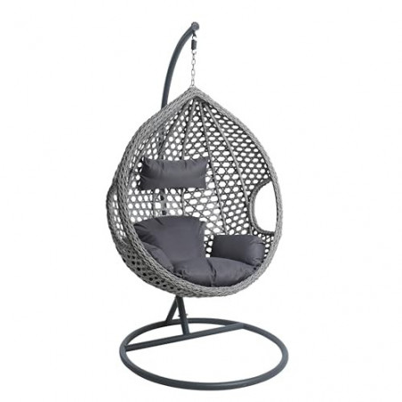 ESTEXO Polyrattan Hängesessel Hängekorb mit Gestell Rattan Hängestuhl Outdoor Sessel Grau