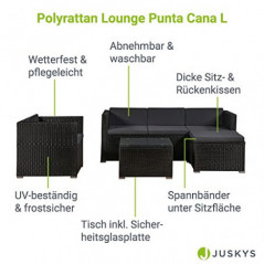 Juskys Polyrattan Lounge Punta Cana L für 4-5 Personen mit 3er Sofa, Sessel, Hocker, Tisch & Kissen, Sitzgruppe für Garten, T