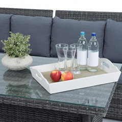 ESTEXO Polyrattan Lounge Set in luxuriöser Optik bestehend aus 1 Couch, 3 Hockern und 1 Tisch, inklusive Sitzpolster, grau